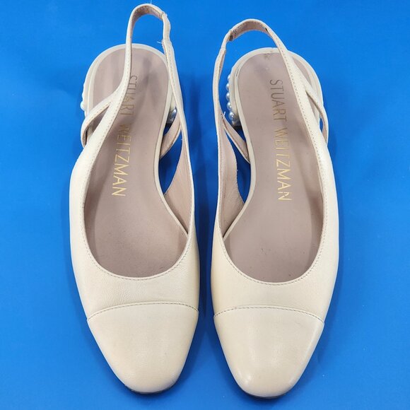 STUART WEITZMAN Cream Leather Pearls Slingback Sandals - Picture 3 of 8